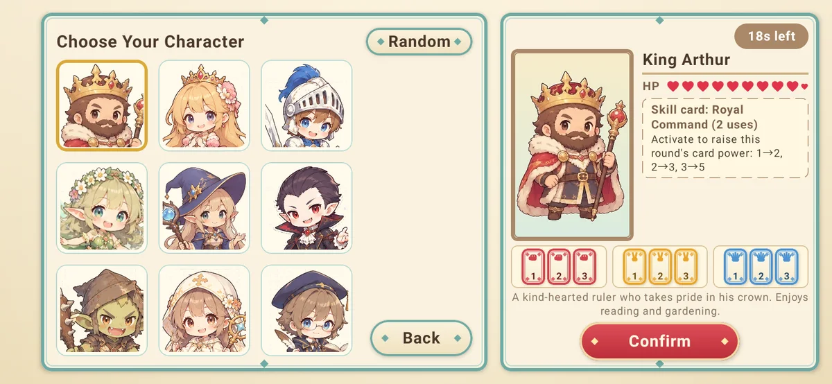 Choose from nine characters